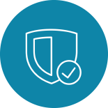 ícono de círculo azul aguamarina con un escudo y una marca de verificación blancos